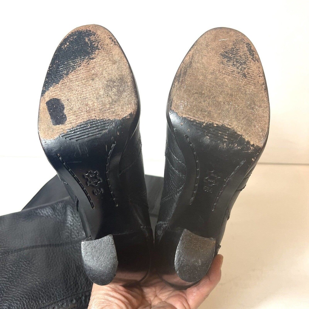 Michael Kors Black Pebbled Leather Wingtip Knee High Boots Shoes Women's Size 6M - Picture 10 of 12